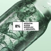 Nahaufnahme des Inhaltsstoffs Keratin. Das Garnier Fructis Diamond Sleek Shine-Coat Glättigungsspray enthält 8% Keratin Sleek Komplex und Arganöl!