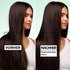 Eine Vorher und Nachher Aufnahme an einem jungen weiblichen Model mit langen, dunkelbraunen Haaren. Es zeigt die Veränderung nach Anwendung des Garnier Fructis Diamond Sleek Shine-Coat Glättigungssprays. Das Produkt glättet die Haare sichtbar und schenkt ihnen einen diamant-artigen Glanz!