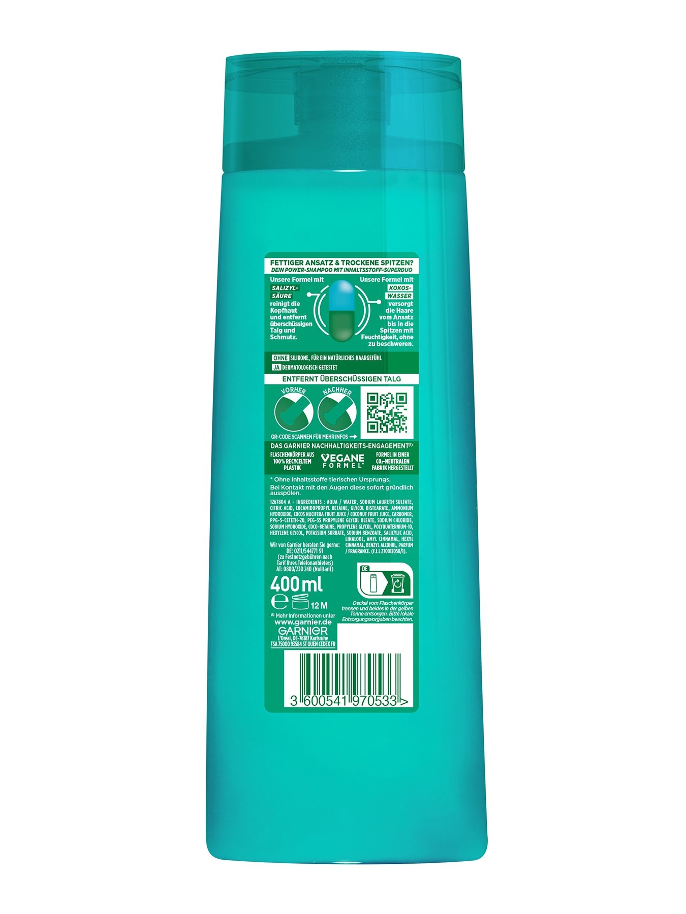 Kräftigendes Shampoo Coco Water 400ml - Produkt Rückansicht