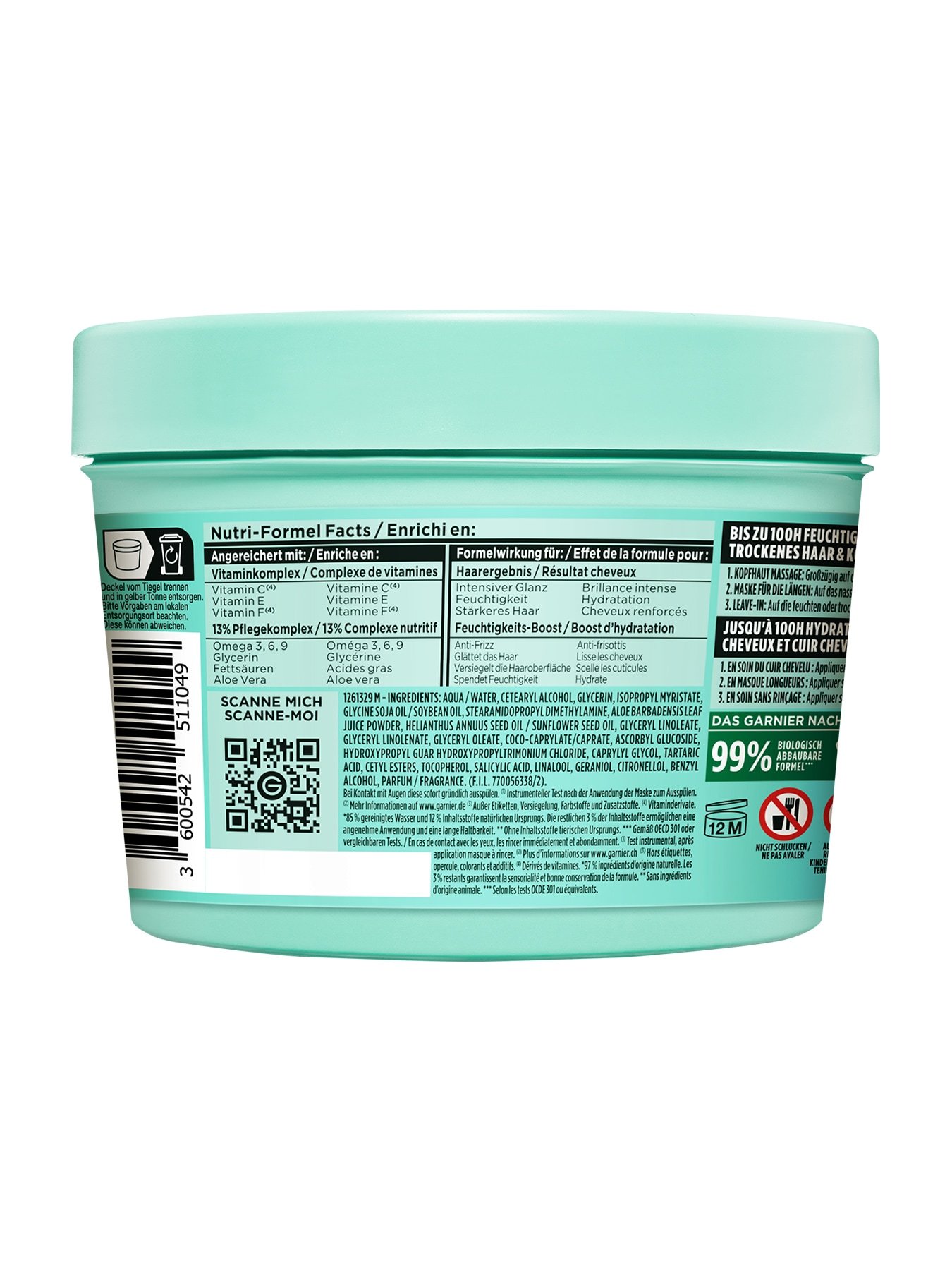 Garnier Fructis Feuchtigkeitsspendendes Aloe Vera Hair Food Haar Maske - Produkt Rückansicht