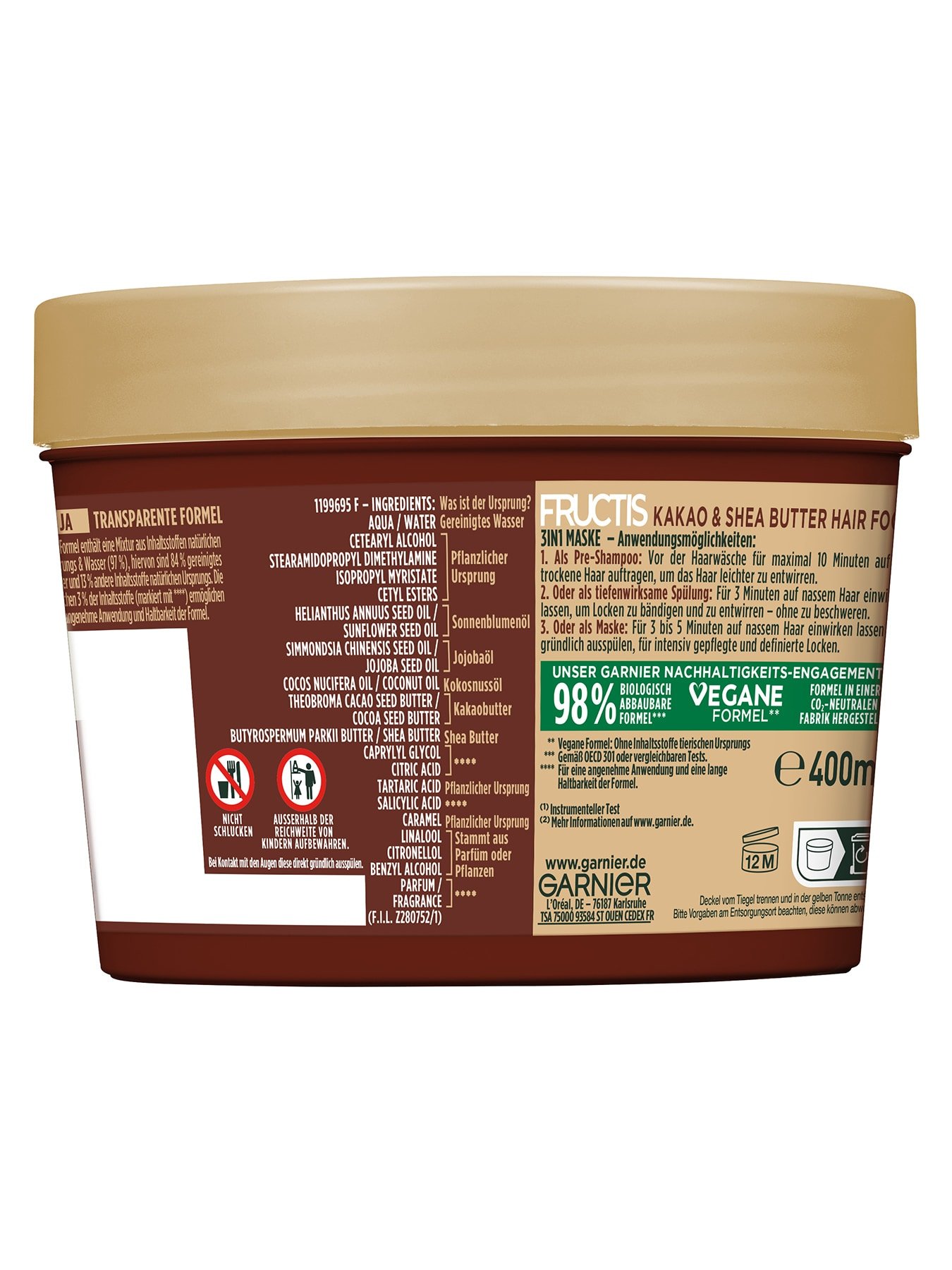 Fructis Definierendes Kakao Butter Hair Food – 3in1 Haarmaske - Produkt Rückansicht