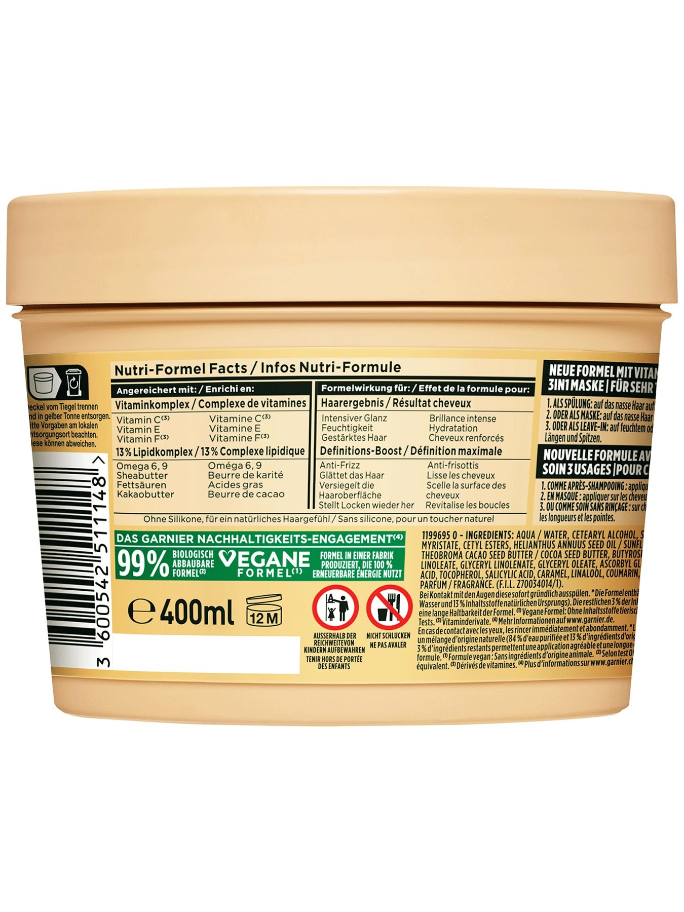 Fructis Definierendes Kakao Butter Hair Food – 3in1 Haarmaske - Produkt Rückansicht