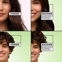 Vorher Nachher Bild nach Anwendung des Fructis Multi-Use Haarmaske Kiwi Menthol Hair Food