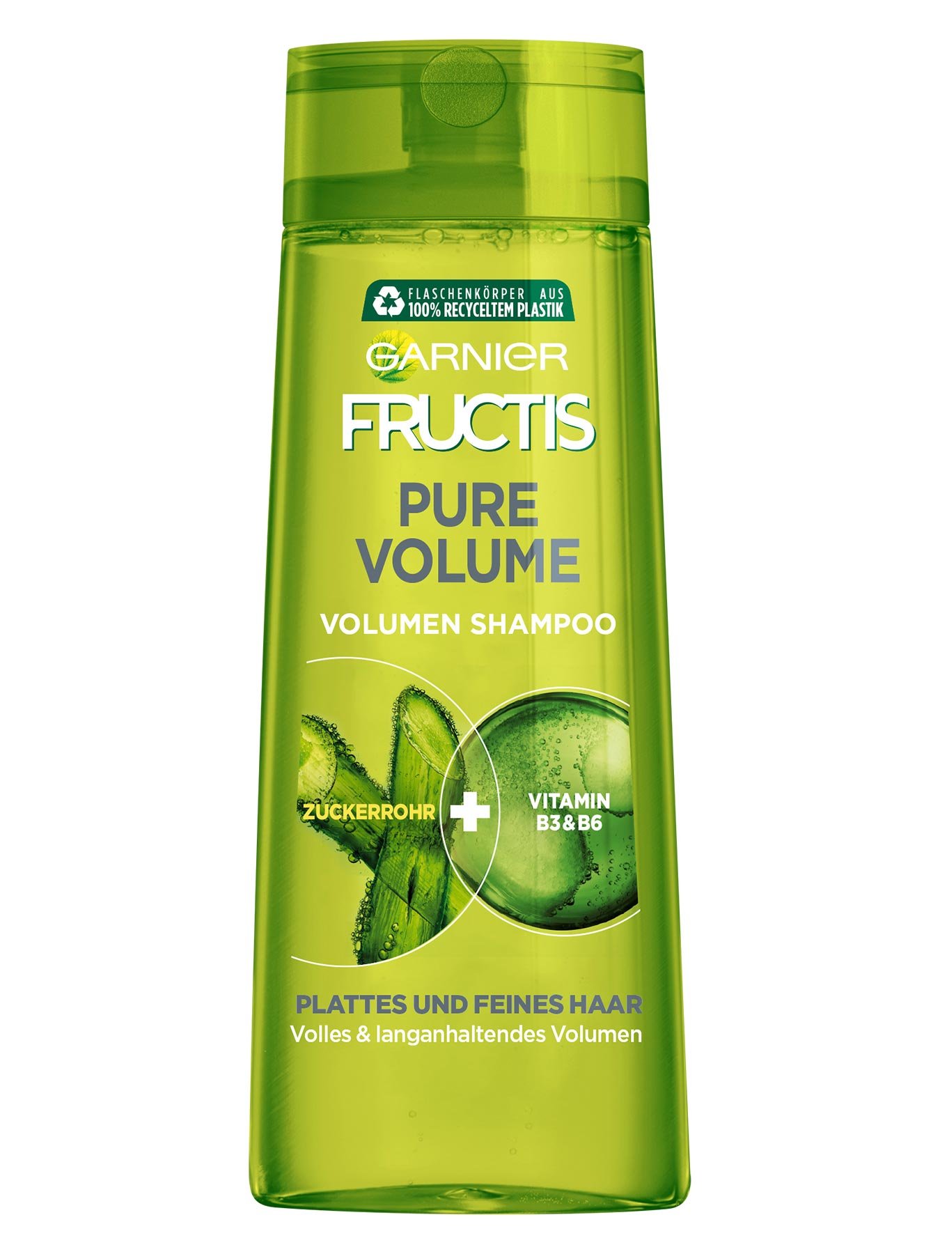 Kraeftigendes-Shampoo-Fructis-Pure-Volume-250ml-Vorderseite-Garnier-Deutschland