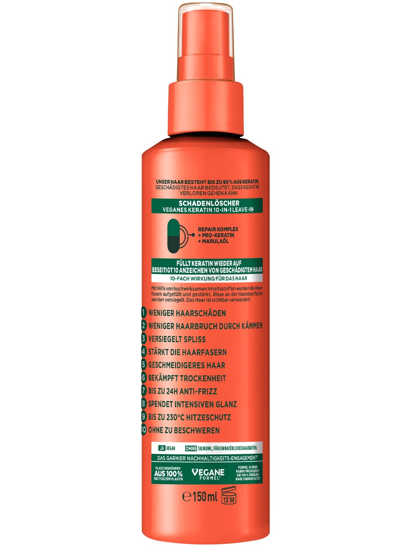 Garnier Fructis Schadenlöscher Veganes Keratin Leave-in 10-in-1 - Produkt Rückansicht