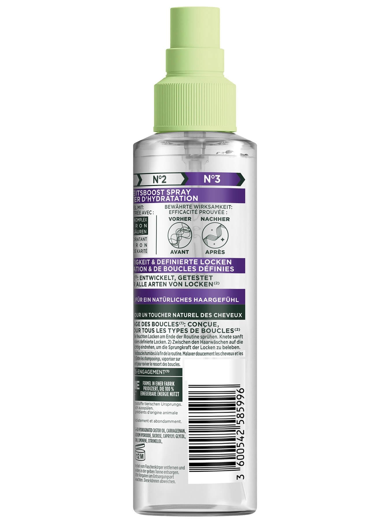 Fructis Locken Methode Feuchtigkeitsboost Haarpflege-Spray Seitenansicht