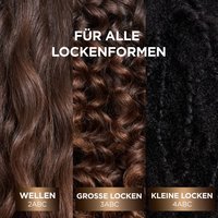 Drei Lockentypen: welliges Haar, große Lockenund kleine Locken nebeneinander dargestellt