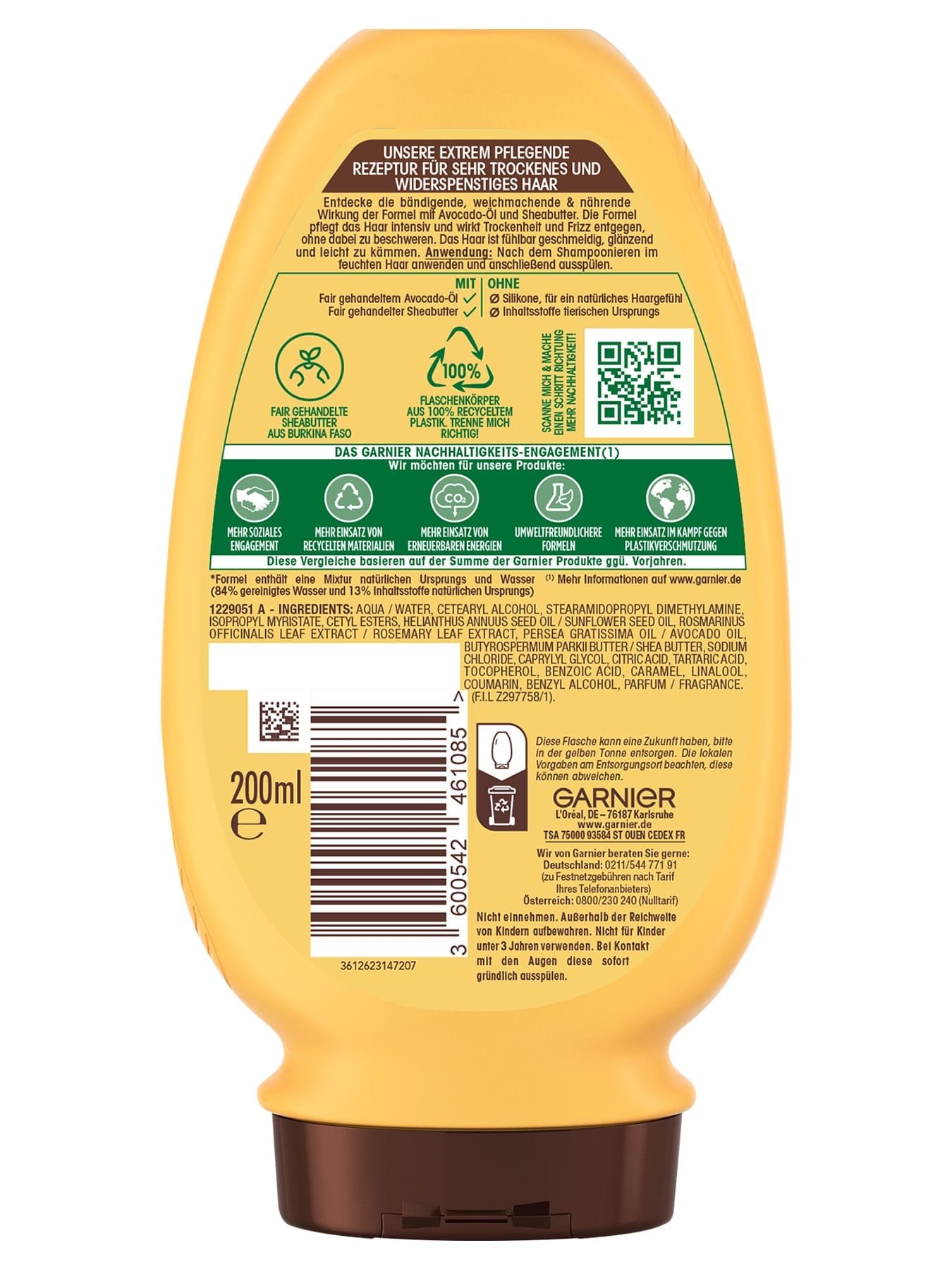 Wahre Schätze Intensiv Nährende Spülung Avocado-Öl & Sheabutter - Produkt Rückseite