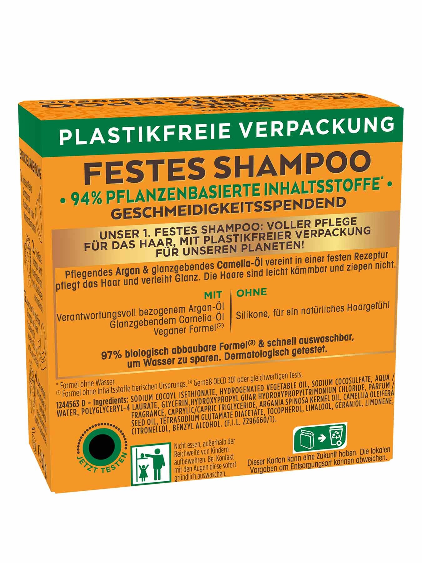 Wahre Schätze Argan Camelia Festes Shampoo - Produkt Rückansicht