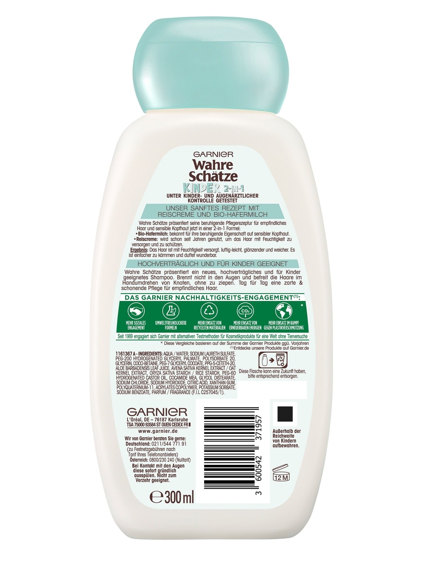 Mildes 2-in-1 Shampoo Sanfte Hafermilch für Babys + Kinder Hinterseite