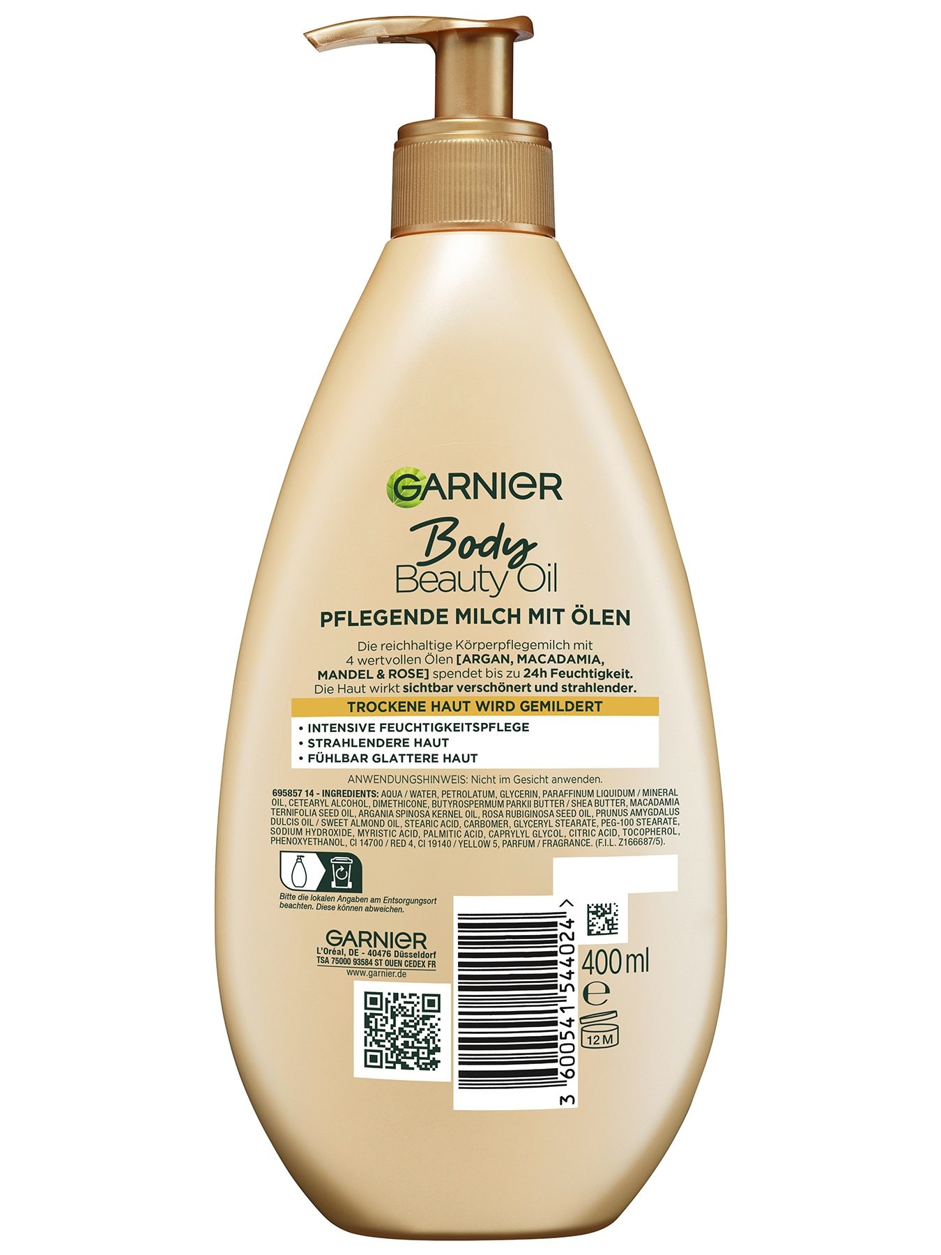 Garnier Body Oil Beauty pflegende Milch - Produkt Rückansicht