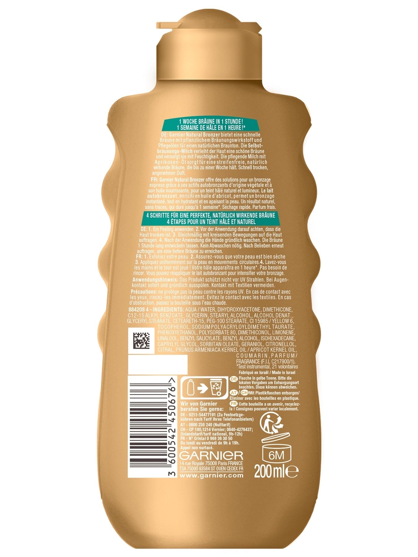 Ambre Solaire Natural Bronzer Selbstbräunungs-Milch mit Aprikosen-Öl - Produktabbildung - Rückansicht