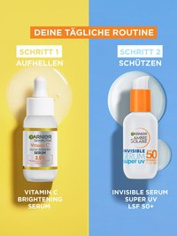 Tägliche Routine mit Produktabbildungen von Vitamin C & Super UV Serum