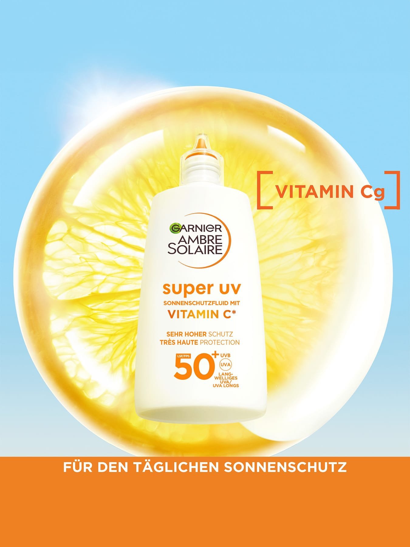 Produkt vor einer Zitronenscheibe mit Produktvorteil Vitamin Cg