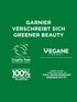 Garnier verschreibt sich Green Beauty, Cruelty Free International / VEGANE Formeln Logos - auf grünem Hintergrund