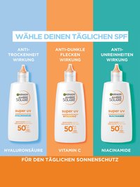 Drei Super UV Sonnenschutz Produkte & Text mit den wichtigsten Eigenschaften / Wirkstoffen