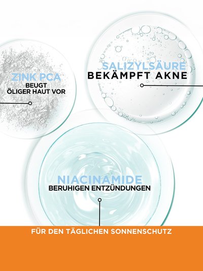 Texturen der drei Hauptwirkstoffe für den täglichen Sonnenschutz