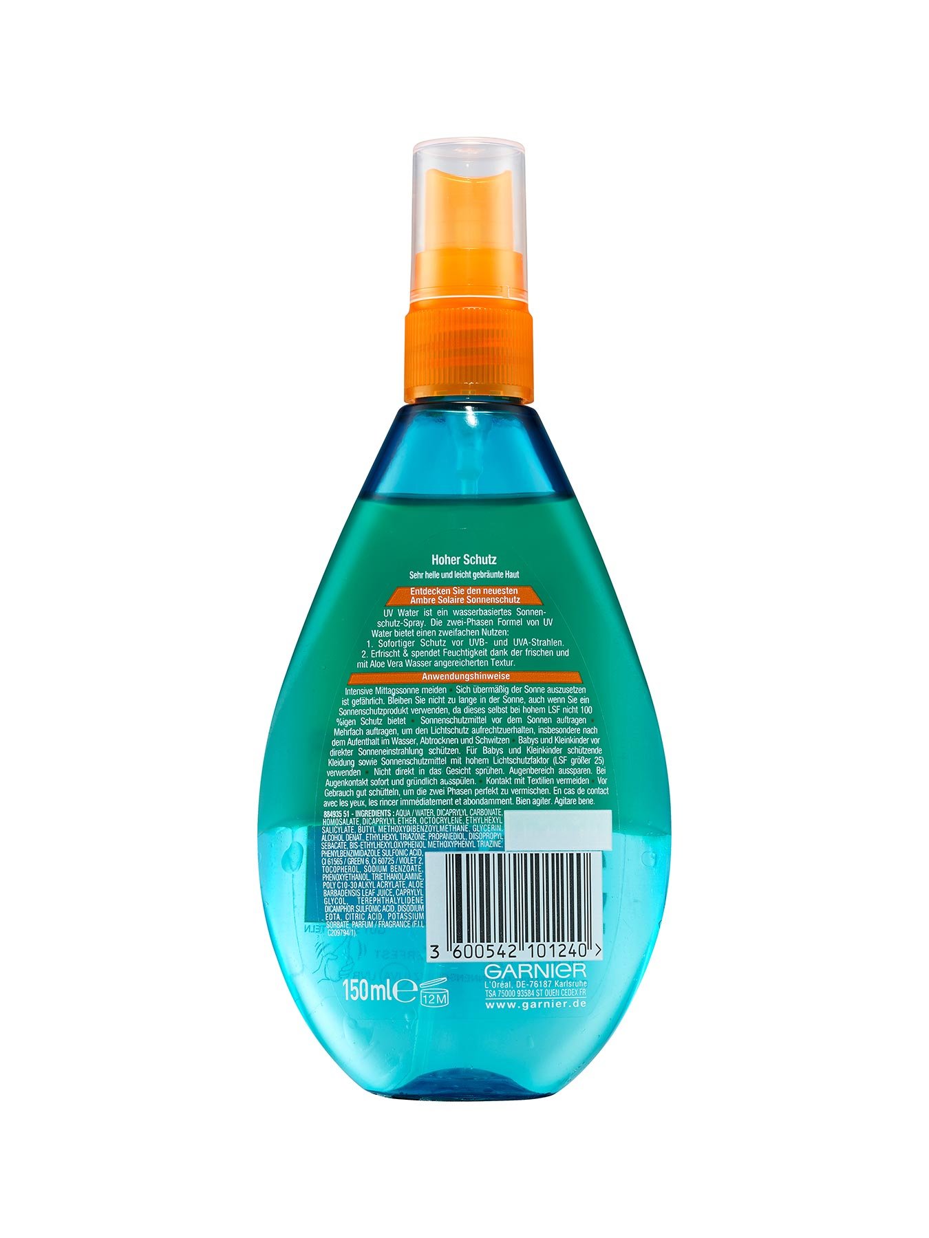 Sonnenschutz-Spray-LSF-30-Ambre-Solaire-UV-Water-150ml-Rueckseite-Garnier-Deutschland-gr