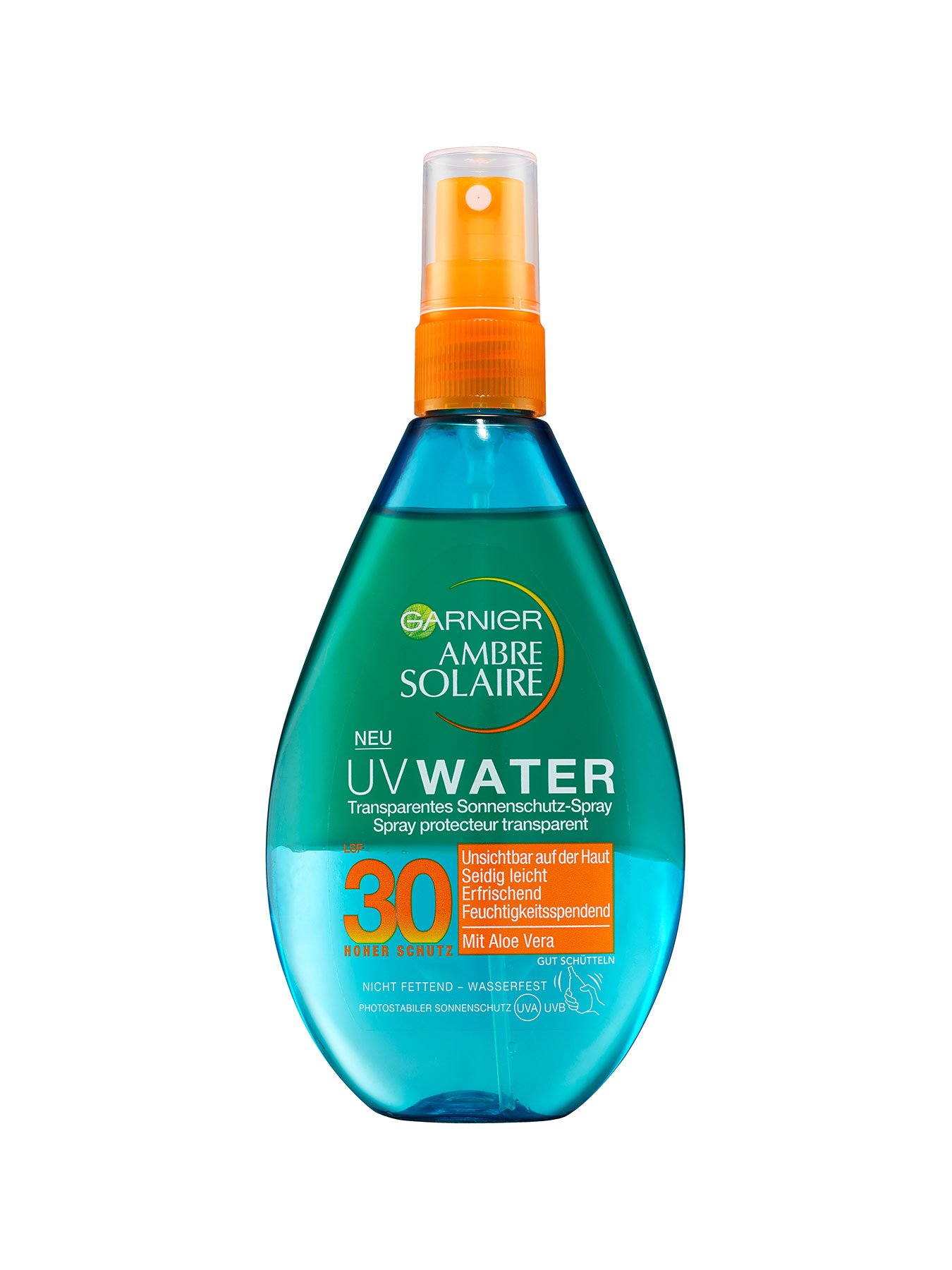 Sonnenschutz-Spray-LSF-30-Ambre-Solaire-UV-Water-150ml-Vorderseite-Garnier-Deutschland-gr