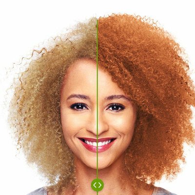 Garnier Virtual Try On | Frau vergleicht vorher/nachher mit ihrer gewählten Haarfarbe