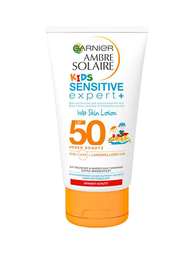 Garnier Ambre Solaire Kids Sensitive Expert Wet Skin Lotion LSF 50 Produktabbildung