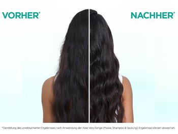Hinterkopf einer Frau mit brünettem Haar im Vorher/Nachher Vergleich
