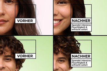 Vorher Nachher Bild bei Anwendung der Fructis Hair Food Kiwi Maske