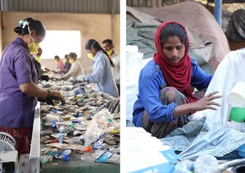 Arbeiterinnen beim sortieren von Plastikabfällen