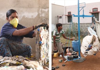 ArbeiterInnen beim sortieren von Plastikabfällen