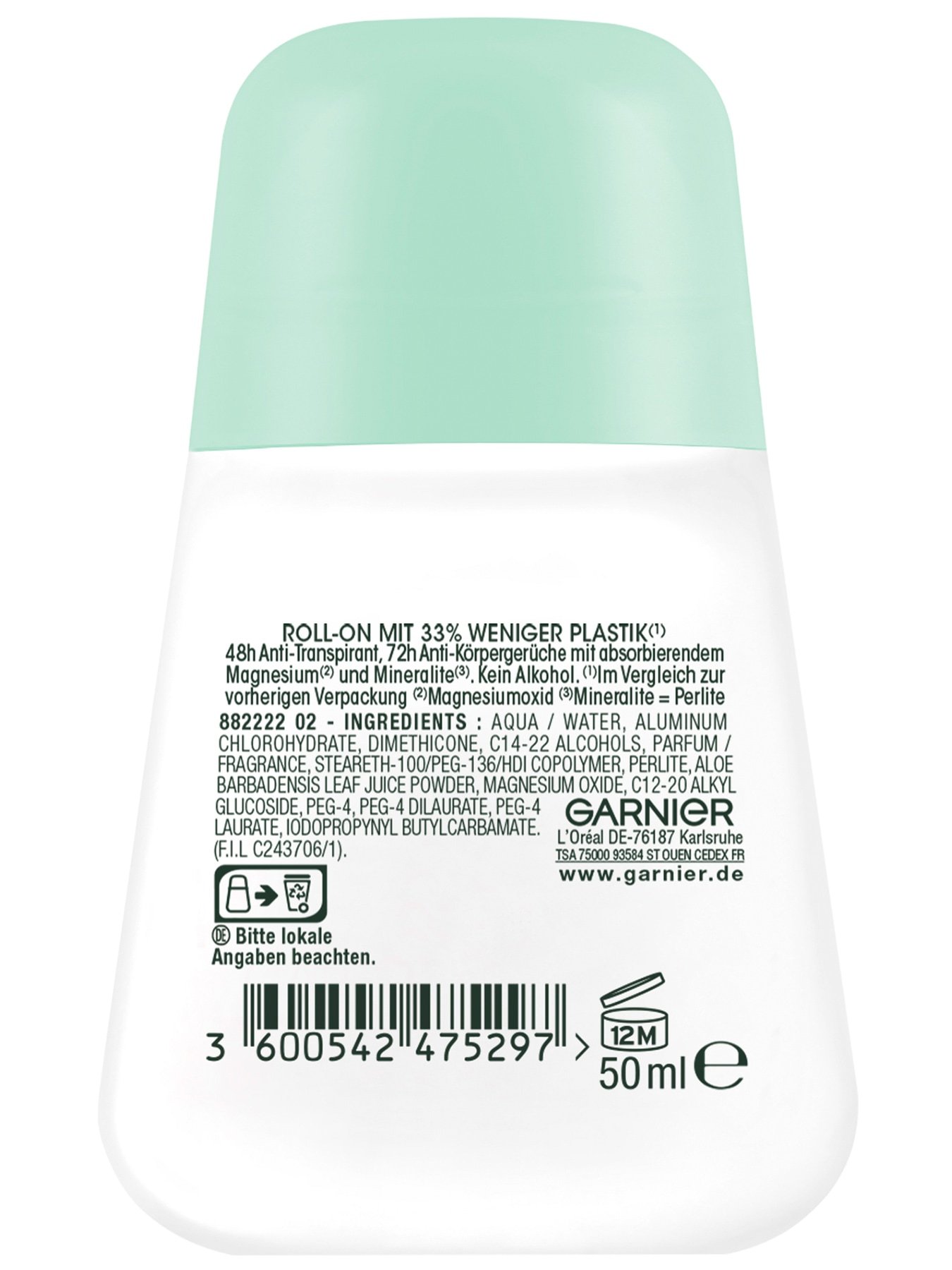 Garnier Mineral Magnesium Inhaltsangabe hinten 