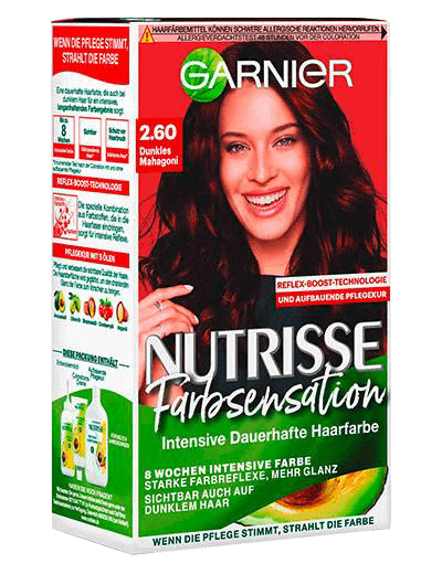 Garnier Nutrisse Farbsensation 2-60 Dunkles Mahagoni Verpackung Vorderseite