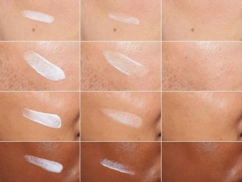 Vorher/Nachher Vergleich des UV Fluid Invisible auf verschiedenen Hauttönen