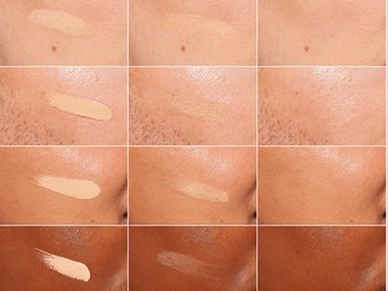 Vorher/Nachher Vergleich des UV Fluid Glow auf verschiedenen Hauttönen