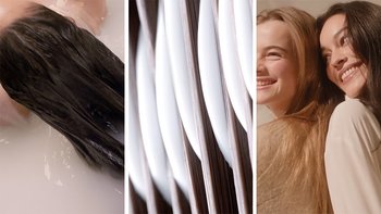 Collage von Haaren, auf denen Reiswasser-Pflege angewandt wird