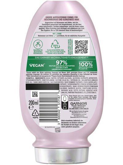 Garnier Wahre Schätze Reiswasser Ritual & Stärke Glättende Spülung, 200 ml - Produkt Rückansicht